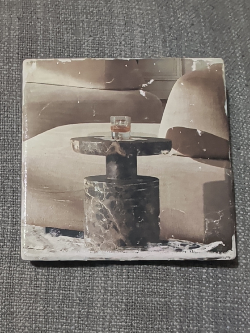 Neutral Living Room Art Tile Coaster with Marble Accent Table Handcrafted